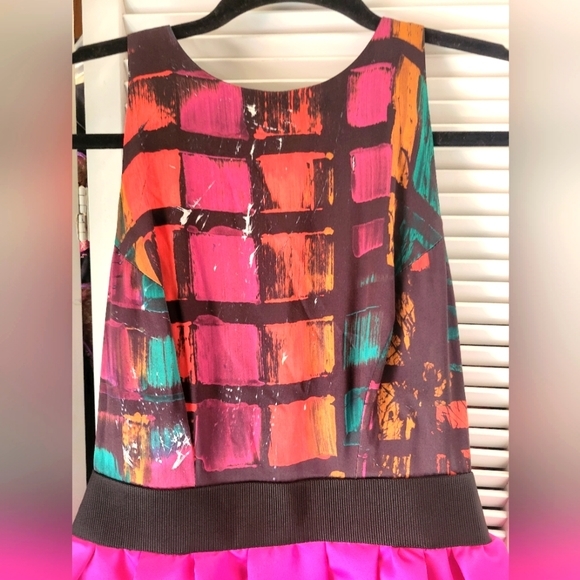 MILLY PEPLUM GRAFFITI COCKTAIL MINI SILK DRESS SZ 2 - Picture 2 of 9